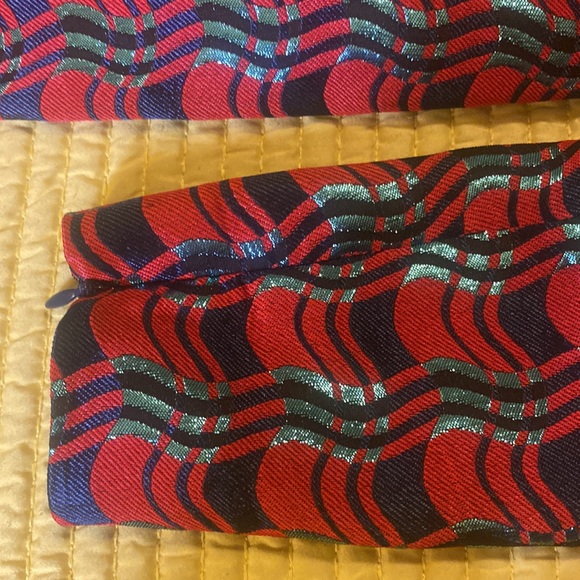 Diane Von Furstenberg Red Metallic Printed Dress Size 4 - Picture 10 of 16